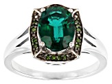 Pre-Owned Green Lab Created Emerald Rhodium Over Sterling Silver Ring 1.46ctw