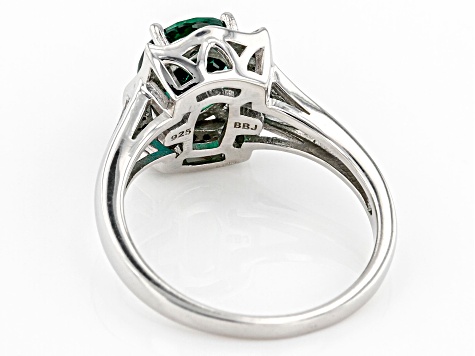 Pre-Owned Green Lab Created Emerald Rhodium Over Sterling Silver Ring 1.46ctw