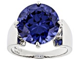 Pre-Owned Blue Cubic Zirconia Rhodium Over Sterling Silver Ring 13.05ctw