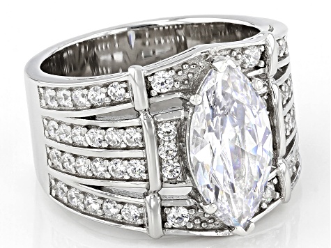 Pre-Owned White Cubic Zirconia Rhodium Over Sterling Silver Ring With Bands 5.95ctw (3.31ctw DEW)