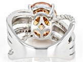 Pre-Owned Champagne And White Cubic Zirconia Rhodium Over Sterling Silver Ring 8.85ctw