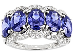 Pre-Owned Blue and White Cubic Zirconia Rhodium Over Sterling Silver Ring