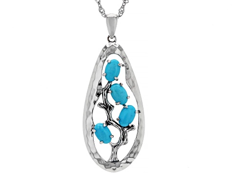 Pre-Owned Sleeping Beauty Turquoise Rhodium Over Sterling Silver Pendant With Chain