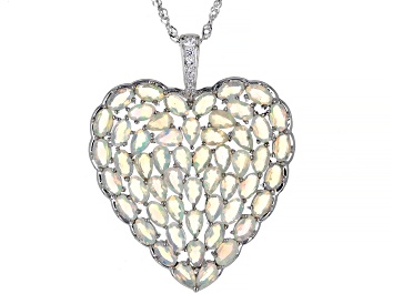 Picture of Pre-Owned Multi Color Ethiopian Opal Rhodium Over Silver Pendant With Chain 6.58ctw