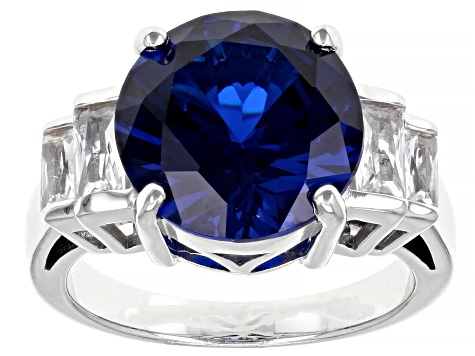 Pre-Owned Blue Lab Created Spinel Rhodium Over Sterling Silver Ring 6.29ctw