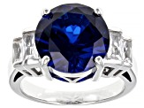 Pre-Owned Blue Lab Created Spinel Rhodium Over Sterling Silver Ring 6.29ctw