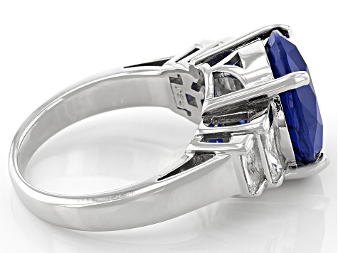 Pre-Owned Blue Lab Created Spinel Rhodium Over Sterling Silver Ring 6.29ctw