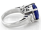 Pre-Owned Blue Lab Created Spinel Rhodium Over Sterling Silver Ring 6.29ctw