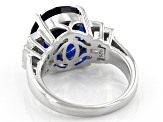 Pre-Owned Blue Lab Created Spinel Rhodium Over Sterling Silver Ring 6.29ctw
