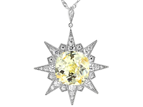 Pre-Owned Yellow And White Cubic Zirconia Rhodium Over Sterling Silver Pendant With Chain 19.04ctw
