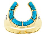 Pre-Owned Mens Turquoise 18k Yellow Gold Over Silver Horseshoe Ring .04ctw