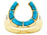 Pre-Owned Mens Turquoise 18k  Yellow Gold Over Silver Horseshoe Ring .04ctw