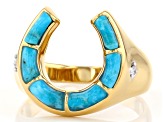 Pre-Owned Mens Turquoise 18k  Yellow Gold Over Silver Horseshoe Ring .04ctw
