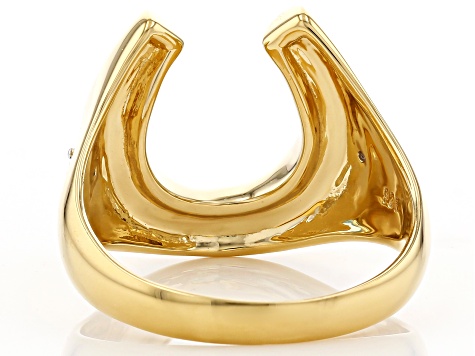 Pre-Owned Mens Turquoise 18k Yellow Gold Over Silver Horseshoe Ring .04ctw
