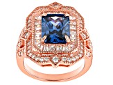 Pre-Owned Blue and White Cubic Zirconia 18K Rose Gold Over Sterling Silver Ring