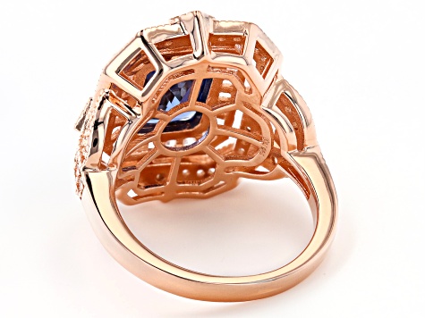 Pre-Owned Blue and White Cubic Zirconia 18K Rose Gold Over Sterling Silver Ring