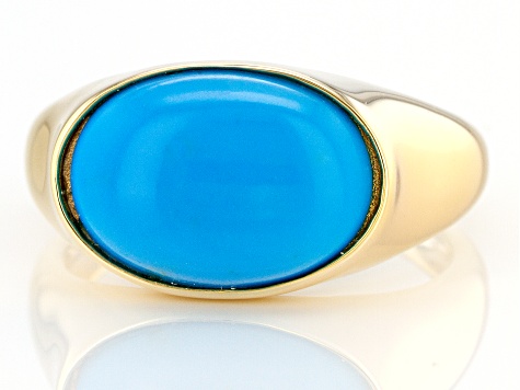 Pre-Owned Blue Sleeping Beauty Turquoise 18k Yellow Gold Over Silver Ring