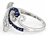 Pre-Owned White And Blue Cubic Zirconia Rhodium Over Sterling Silver Ring