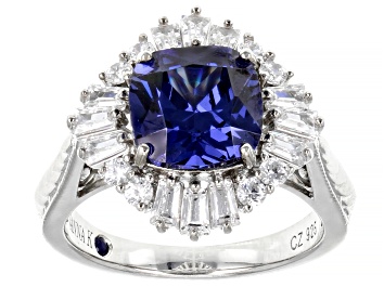 Picture of Pre-Owned Blue and White Cubic Zirconia Platineve(R) Ring