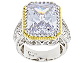 Pre-Owned White Cubic Zirconia Rhodium And 14K Yellow Gold Over Sterling Silver Ring 15.03ctw