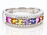 Pre-Owned Multi-Color Lab Created Sapphire Rhodium Over Sterling Silver Ring 1.36ctw