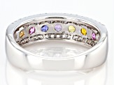Pre-Owned Multi-Color Lab Created Sapphire Rhodium Over Sterling Silver Ring 1.36ctw
