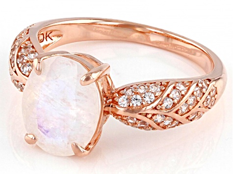 Pre-Owned White Rainbow Moonstone 18k Rose Gold Over Silver Ring 0.31ctw