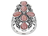 Pre-Owned Pink Rhodochrosite Rhodium Over Silver Ring