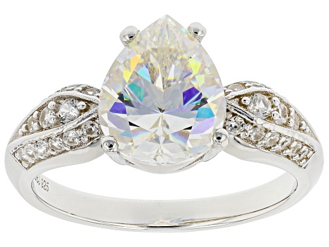 Pre-Owned Candlelight Fabulite Strontium Titanate and white zircon rhodium over sterling silver ring