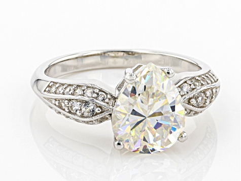 Pre-Owned Candlelight Fabulite Strontium Titanate and white zircon rhodium over sterling silver ring