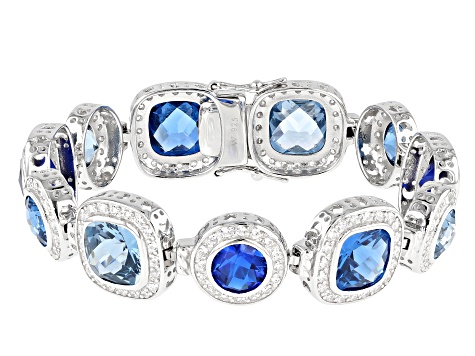 Pre-Owned Lab Light And Dark Blue Spinel And White Cubic Zirconia Rhodium Over Silver Bracelet 38.54