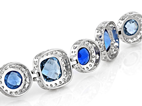 Pre-Owned Lab Light And Dark Blue Spinel And White Cubic Zirconia Rhodium Over Silver Bracelet 38.54