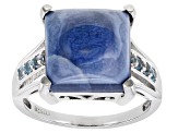 Pre-Owned Blue Opal Rhodium Over Sterling Silver Ring .13ctw