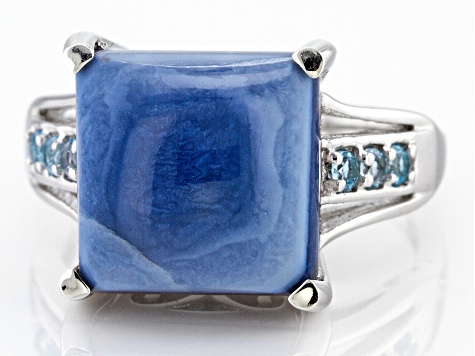 Pre-Owned Blue Opal Rhodium Over Sterling Silver Ring .13ctw