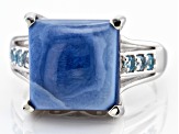 Pre-Owned Blue Opal Rhodium Over Sterling Silver Ring .13ctw