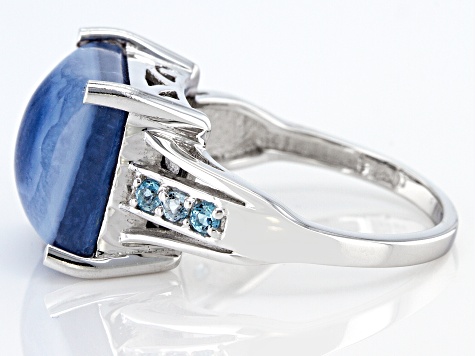 Pre-Owned Blue Opal Rhodium Over Sterling Silver Ring .13ctw