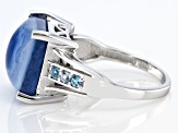 Pre-Owned Blue Opal Rhodium Over Sterling Silver Ring .13ctw