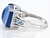 Pre-Owned Blue Opal Rhodium Over Sterling Silver Ring .13ctw