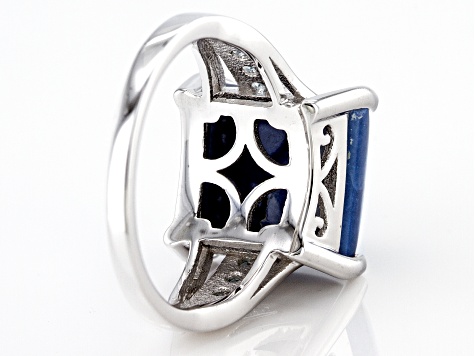 Pre-Owned Blue Opal Rhodium Over Sterling Silver Ring .13ctw