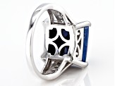 Pre-Owned Blue Opal Rhodium Over Sterling Silver Ring .13ctw