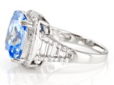 Pre-Owned Blue And White Cubic Zirconia Rhodium Over Sterling Silver Ring 11.48ctw