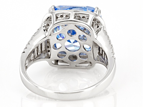 Pre-Owned Blue And White Cubic Zirconia Rhodium Over Sterling Silver Ring 11.48ctw
