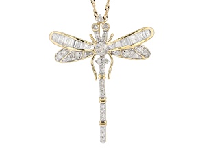 Pre-Owned White Diamond 10K Yellow Gold Dragonfly Pendant With Chain 0.70ctw