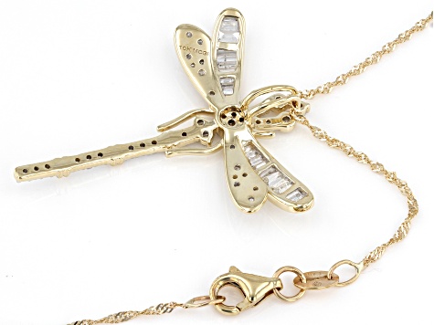 Pre-Owned White Diamond 10K Yellow Gold Dragonfly Pendant With Chain 0.70ctw