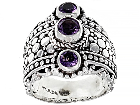 Pre-Owned Purple Brazilian Amethyst Sterling Silver 3-Stone Ring 0.58ctw