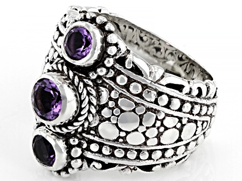 Pre-Owned Purple Brazilian Amethyst Sterling Silver 3-Stone Ring 0.58ctw