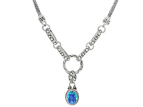 Pre-Owned Rainbow Paraiba Color Quartz Triplet Silver Necklace