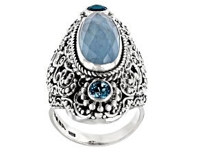 Pre-Owned Dreamy Aquamarine and Swiss Blue Topaz Silver Ring .62ctw