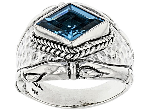 Pre-Owned Swiss Blue Topaz Silver Solitaire Ring 2.95ct