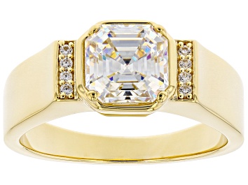 Picture of Pre-Owned Strontium Titanate And White Zircon 18k Yellow Gold Over Silver Mens Ring 3.40ctw
